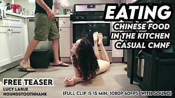 Feasting On Chinese Delicacies In The Kitchen, Naked And Ready To Serve