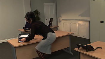 Kerry Louise Arches Over The Polished Desk, Moaning As Her Boss Claims Her From Behind.