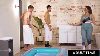 Busty Masseuse Natasha Nice Gives A Slippery Nuru Massage And Teaches Two Inexperienced Studs How To Share Her In A Wild 3-way