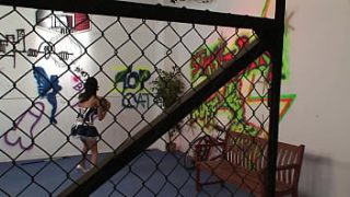 She Arches Her Back, Offering Herself From Behind Before Turning To Stroke Him Off, Painting Her Face With His Hot, Sticky Load.