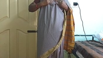 Desi Tamil Telugu Kannada Malayalam Hindi Cheating Wife Vanitha In Grey Saree Flaunts Her Big Tits And Shaved Pussy, Pressing Her Hard Nipples And Rubbing Her Wet Slit While Masturbating